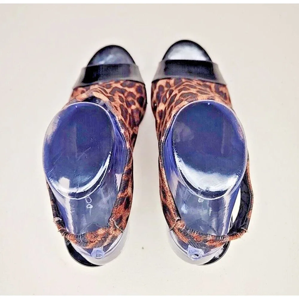 Donald J Pliner Mink Slingback Sz 8 Leopard Print Patent Leather Peep Toe Heel